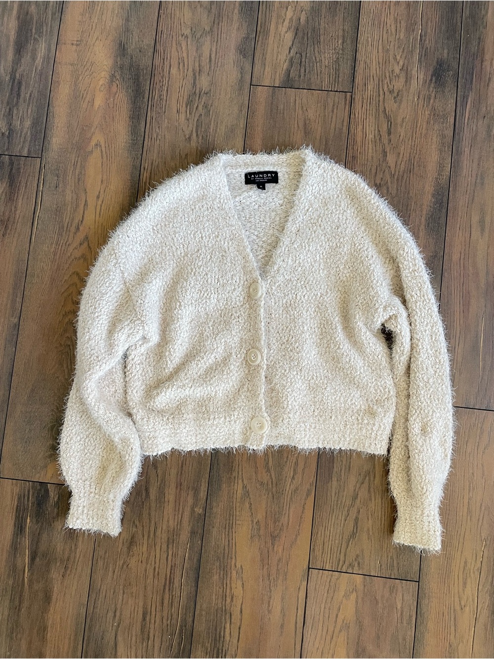 Laundry By Shelli Segal Cream Bouclé Button-Front Cardigan
